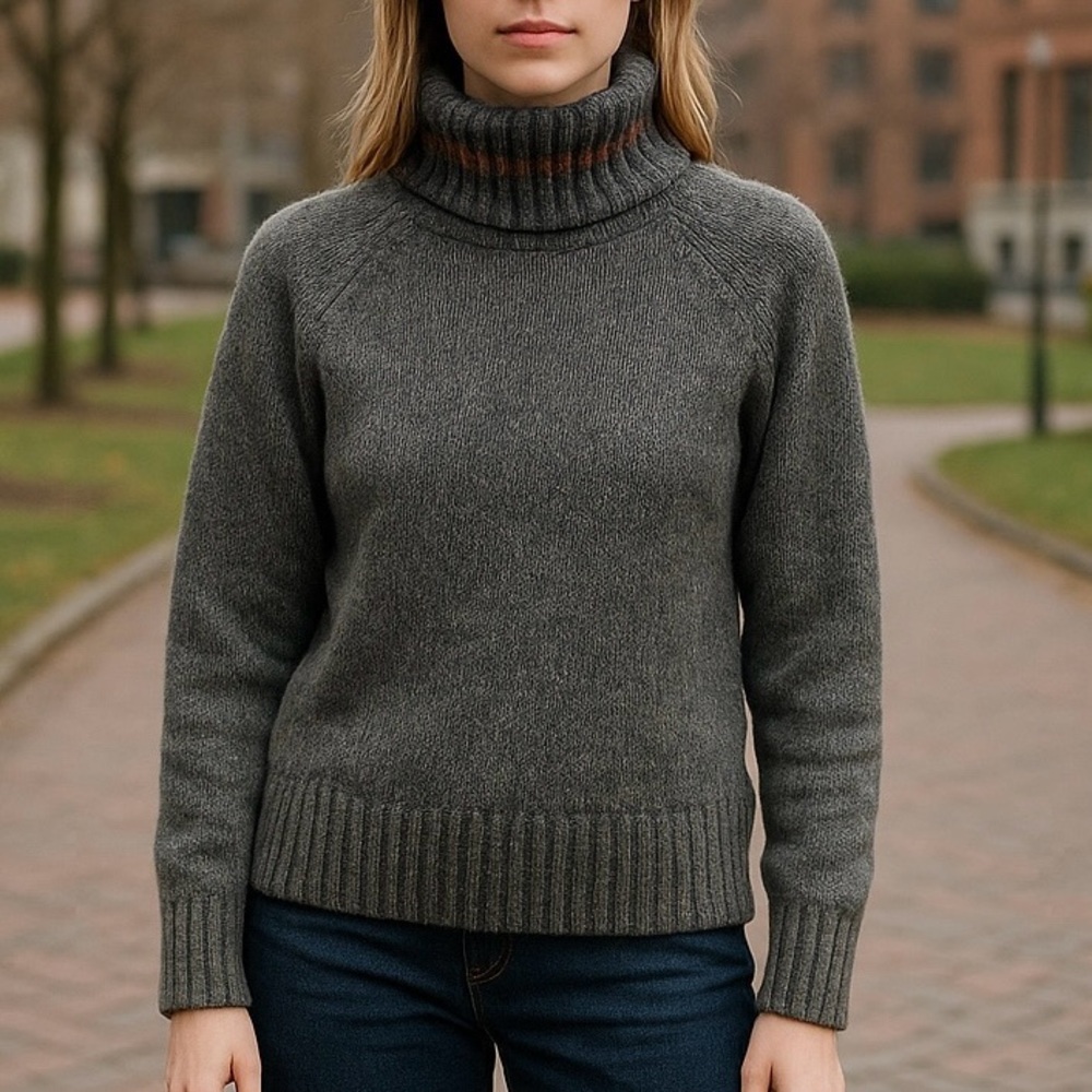 Alpha Studio Italian Merino Wool Blend Turtleneck Sweater Gray Brown Size Small